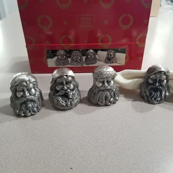 1995 Vintage Santa Pewter Napkin Ring Holder Set of 4 Home For The Holidays - Picture 2 of 11